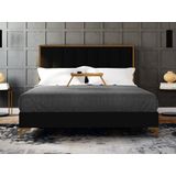 Bed 160 x 200 cm met hoofdbord met verticale stiksels - Velours - Zwart en goud + matras - CLARISSE