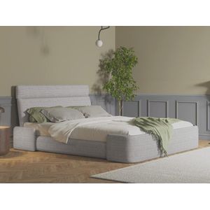 Bed 160 x 200 cm - Stof - Gechineerd grijs + matras - ALODIA