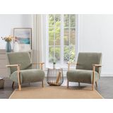 Fauteuil van groene stof en hout JULOMO L 70 cm x H 81 cm x D 82 cm