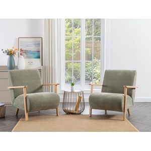 Fauteuil van groene stof en hout JULOMO L 70 cm x H 81 cm x D 82 cm