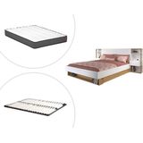 Bed met nachtkastjes en opbergruimte 160 x 200 cm - Kleur: wit en naturel + bedbodem + matras - MISTA