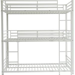 Kinderstapelbed 90x200 Cm, Met Trap, Raam En Plank, 3 Vakken Op De Trap Raam En Plank 3 Vakken Op De Trap Wit