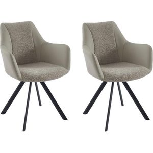 Maison Céphy Set van 2 stoelen met armleuningen van kunstleer, stof en zwart metaal - Beige - TALEZY L 63 cm x H 89 cm x D 64 cm