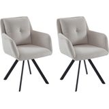 Set van 2 stoelen met armleuningen van stof en zwart metaal - Crèmewit - ZOLEVY