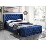 Bed 140 x 190 cm met hoofdbord met capitonnage - Velours - Koningsblauw + matras - ENODI