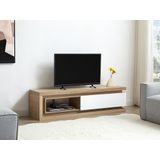 Tv-meubel met 1 lade en 1 nis met ledverlichting van mdf - Naturel en wit gelakt - FLARANCIA