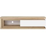 Tv-meubel met 1 lade en 1 nis met ledverlichting van mdf - Naturel en wit gelakt - FLARANCIA