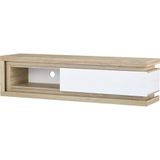 Tv-meubel met 1 lade en 1 nis met ledverlichting van mdf - Naturel en wit gelakt - FLARANCIA