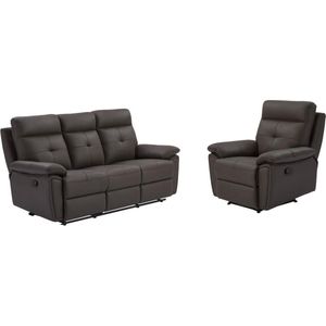 3-zits-relaxbank en relaxfauteuil van bruin leer VINETA