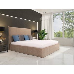 PASCAL MORABITO Bed met opbergruimte 140 x 200 cm - Velours - Beige + matras - SORYO L 160 cm x H 125 cm x D 214 cm