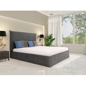 PASCAL MORABITO Bed met opbergruimte 140 x 200 cm - Velours - Grijs + matras - SORYO L 160 cm x H 125 cm x D 214 cm