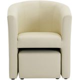 Fauteuil met holle rugleuning en poef in beige kunstleer – JOVANA L 65 cm x H 74 cm x D 64 cm