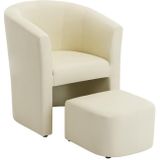 Fauteuil met holle rugleuning en poef in beige kunstleer – JOVANA L 65 cm x H 74 cm x D 64 cm