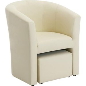 Fauteuil met holle rugleuning en poef in beige kunstleer – JOVANA L 65 cm x H 74 cm x D 64 cm