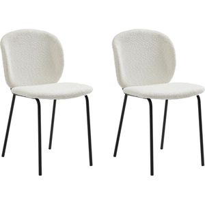 Set van 2 stoelen van boucléstof en zwart metaal - Crèmewit - BEJUMA