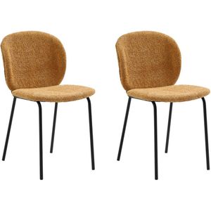 Set van 2 stoelen van boucléstof en zwart metaal - Mosterdgeel - BEJUMA