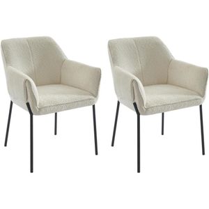 Set van 2 stoelen met armleuningen van boucléstof en zwart metaal - Crèmewit - AKETI