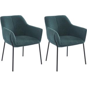 Set van 2 stoelen met armleuningen van boucléstof en zwart metaal - Blauw - AKETI L 62 cm x H 83 cm x D 65 cm