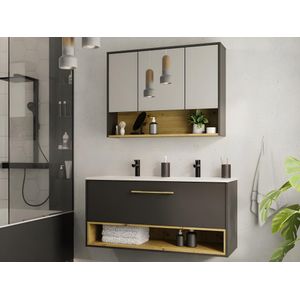 Antraciet hangmeubel voor badkamer met inbouwwastafel en toiletkastje - 120 cm - YANGRA L 120 cm x H 57 cm x D 46 cm