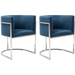 Set van 2 stoelen met armleuningen - Velours en roestvrij staal - Blauw en verchroomd - PERIA - van Pascal Morabito