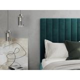 PASCAL MORABITO Bed met opbergruimte 160 x 200 cm met hoofdbord met verticale stiksels - Velours - Groenblauw + matras - LARALI L 174 cm x H 120 cm x D 215 cm