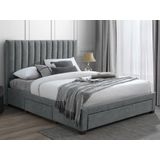 Bed met 3 laden 160 x 200 cm - Stof - Grijs + Matras - LIAKO