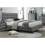 Bed 140 x 190 cm met hoofdbord met capitons - Stof - Grijs + matras - COSTANZA