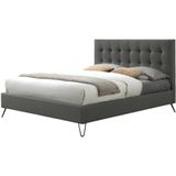 Bed 140 x 190 cm met hoofdbord met capitons - Stof - Grijs + matras - COSTANZA