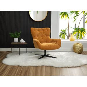 Vente-unique Draaifauteuil van gele stof OPHELIE L 83 cm x H 87 cm x D 83 cm