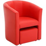 Fauteuil met holle rugleuning en poef in rood kunstleer – JOVANA L 65 cm x H 74 cm x D 64 cm