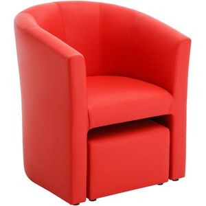 Fauteuil met holle rugleuning en poef in rood kunstleer – JOVANA L 65 cm x H 74 cm x D 64 cm