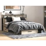 Bed met opbergruimte 140 x 190 cm + bedbodem + matras - Kleur: naturel en zwart - NOALIA