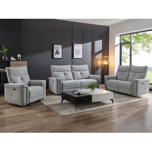 Elektrische relax-3-zitsbank en -fauteuil van grijze stof BENJAMIN L 202 cm x H 103 cm x D 92 cm