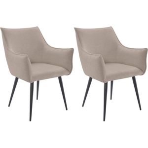 Set van 2 stoelen met armleuningen in stof en zwart metaal – Beige – ODILONA