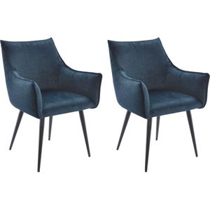 Set van 2 stoelen met armleuningen in stof en zwart metaal – Blauw – ODILONA L 58 cm x H 83 cm x D 58 cm