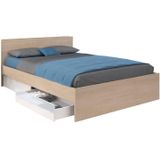 Bed met 2 laden 160 x 200 cm - Kleur: naturel en glanzend wit - VELONA