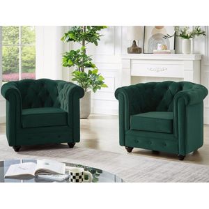 Vente-unique Fauteuil van groen velours CHESTERFIELD. L 85 cm x H 72 cm x D 78 cm