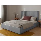 Bed met opbergruimte 160 x 200 cm met hoofdbord met verticale stiksels - Stof - Grijs + matras - SARAH