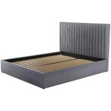 Bed met opbergruimte 160 x 200 cm met hoofdbord met verticale stiksels - Stof - Grijs + matras - SARAH