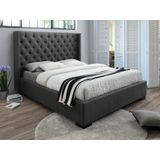 Bed met gestoffeerd hoofdbord - 160 x 200 cm - Stof - Grijs + matras - MASSIMO II