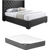 Bed met gestoffeerd hoofdbord - 160 x 200 cm - Stof - Grijs + matras - MASSIMO II