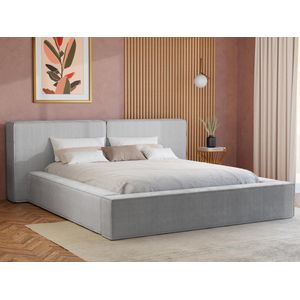 PASCAL MORABITO Bed met opbergruimte 160 x 200 cm - Ribfluweel - Lichtgrijs + matras - TIMANO L 226 cm x H 90 cm x D 252 cm