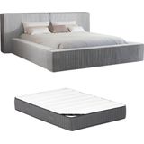 Bed met opbergruimte 180 x 200 cm - Ribfluweel - Lichtgrijs + matras - TIMANO