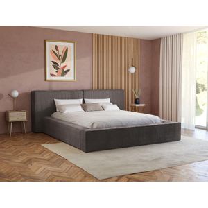 PASCAL MORABITO Bed met opbergruimte 180 x 200 cm - Ribfluweel - Taupe + matras - TIMANO L 246 cm x H 90 cm x D 252 cm