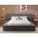 Bed met opbergruimte 160 x 200 cm - Ribfluweel - Taupe + matras - TIMANO