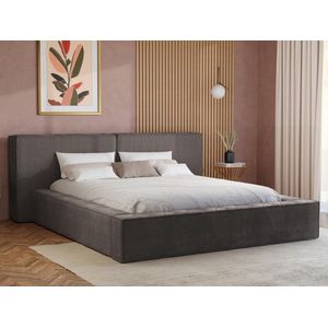 PASCAL MORABITO Bed met opbergruimte 160 x 200 cm - Ribfluweel - Taupe + matras - TIMANO L 226 cm x H 90 cm x D 252 cm