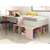 Combinatiebed 90 x 200 cm met opbergruimte en bureau - Kleur: naturel en roze + lattenbodem - RIGALI