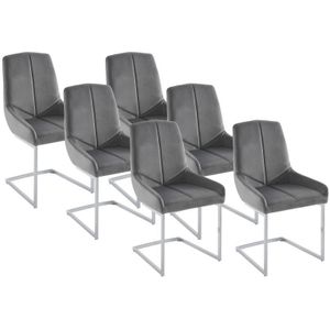 Set van 6 stoelen van velours en metaal - Grijs - BERLONA L 53 cm x H 96 cm x D 58 cm