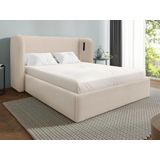 Bed met opbergruimte 160 x 200 cm met ingekeept hoofdbord - Met ledverlichting - Beige - STOKALI