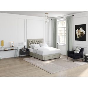 Bed met lades 140 x 190 cm - Champagnekleurig velours + matras - LEOPOLD